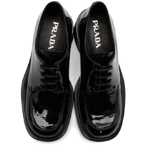 Prada: Black Square Toe Derbys 